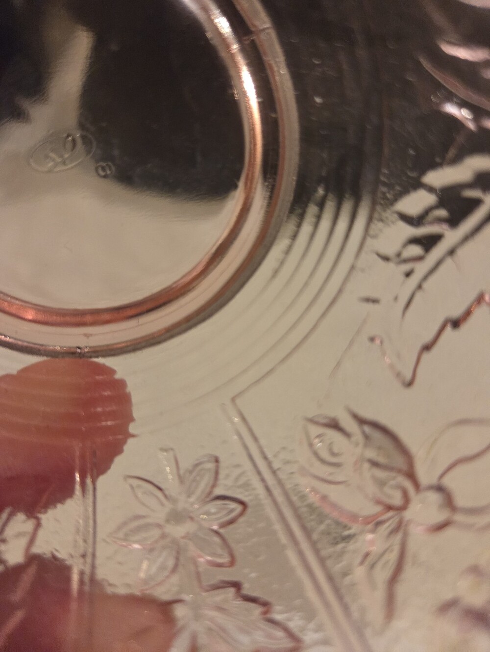 Fenton Dusty Rose Inverted Pink Glass Ruffled Basket with Handle - Picture 10 of 10